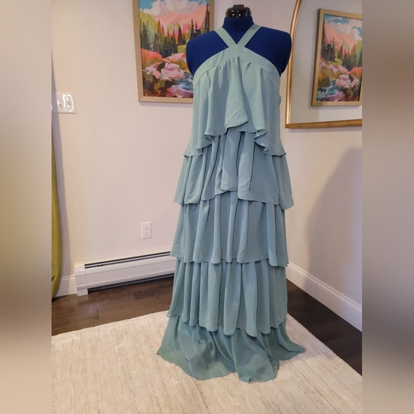 Wear Your Love Dresses & Skirts - NWT Wear Your Love Elegant Tiered Halter Dress in Light Blue Green Size L
